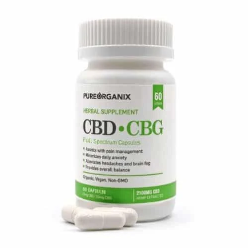 CBD2GO Full Spectrum CBD + CBG Capsules (60 count) – 2100mg CBD and 210mg CBG, organic vegan formula for pain, anxiety, and overall balance.
